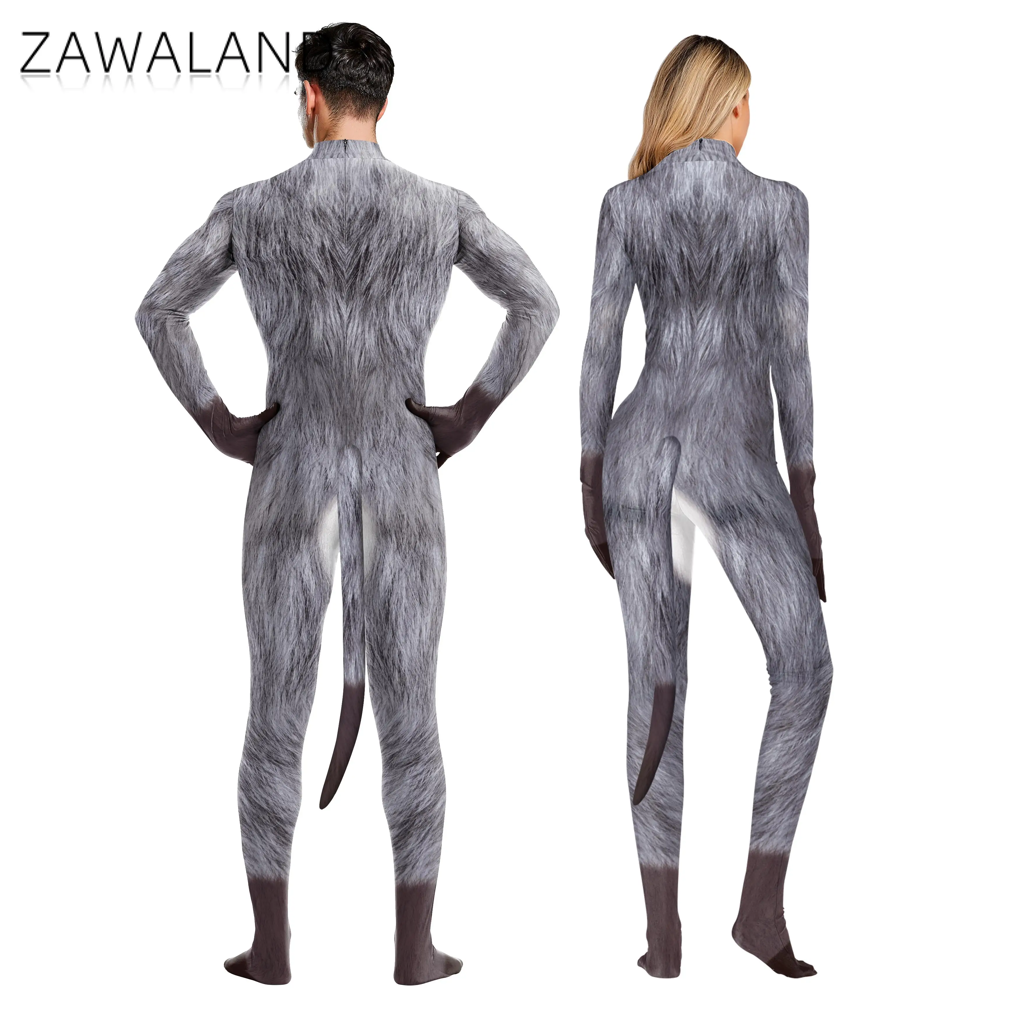 Zawaland Whole Cosplay Costumes Animal Full Cover Snow Wolf 3D Printed Fantasy Catsuit Adult Unisex Zentai Suit Bodysuit