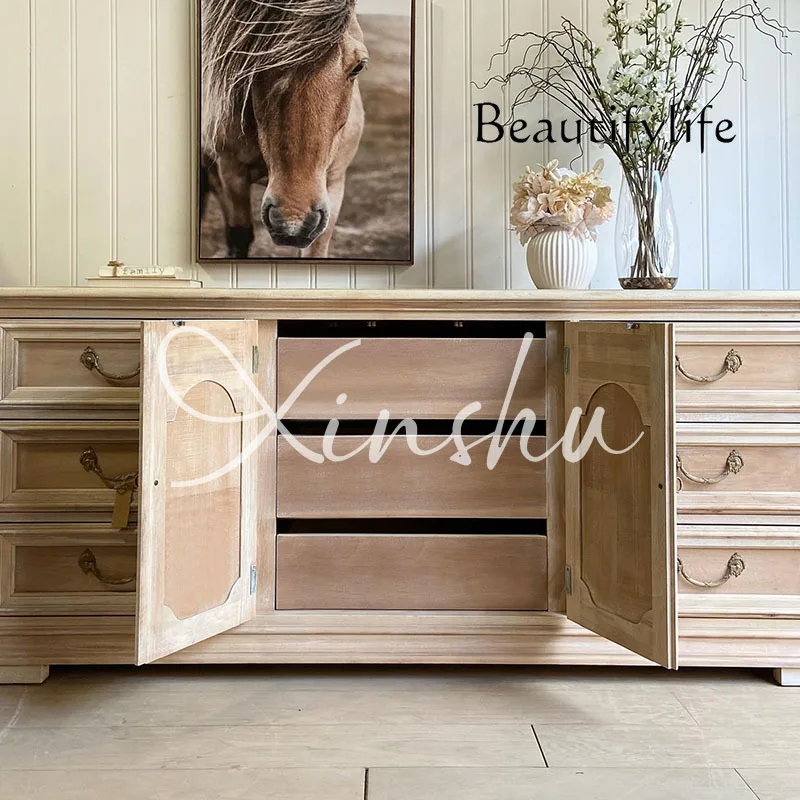 

TV cabinet villa living room storage French retro solid wood storage integrated cabinet American household dining side cabinet