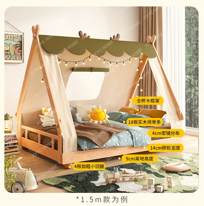 A  Forest Nordic Solid Wood 1m 5 Bed Cabin Tent Tree House Single Bed