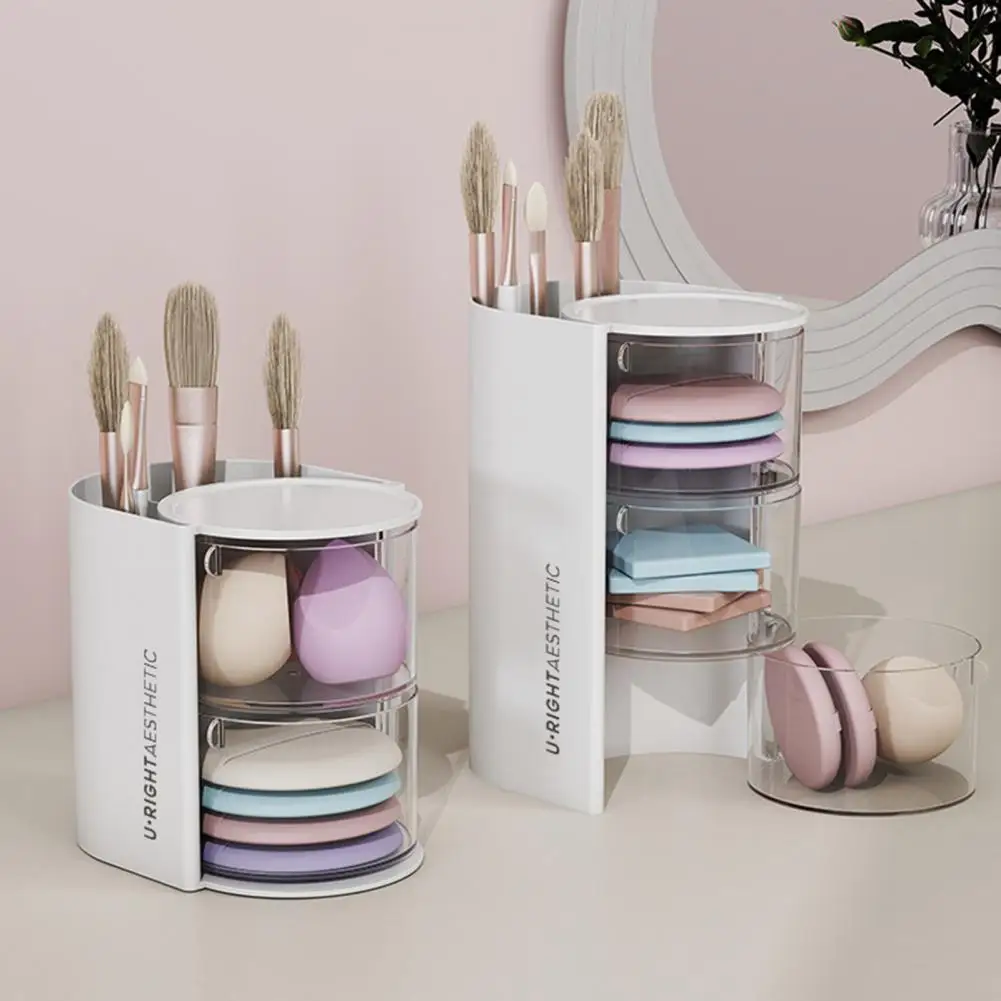 

Clear Cosmetic Storage Box Makeup Powder Puff Shelf Multi-Layer Round Desktop Air Cushion Organizer Beauty Egg Storage Shelf