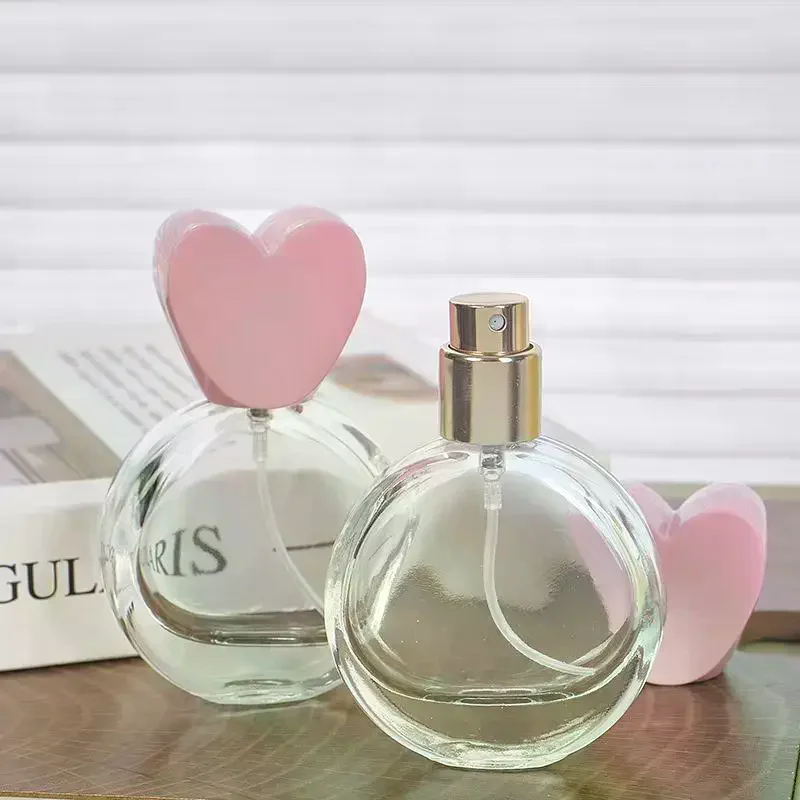 25ml Atomize Spray Bottle Heart-Shaped Lid Screw Pump Square Round Empty Clear Glass Refillable Perfume Bottles