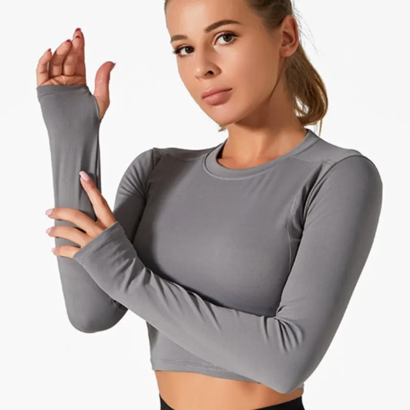 

2024 High Elasticity Long Sleeve Solid Sports Tight Tops Yoga Fitness Women Quick Drying Gym Jogging Leisure Commuting Tops