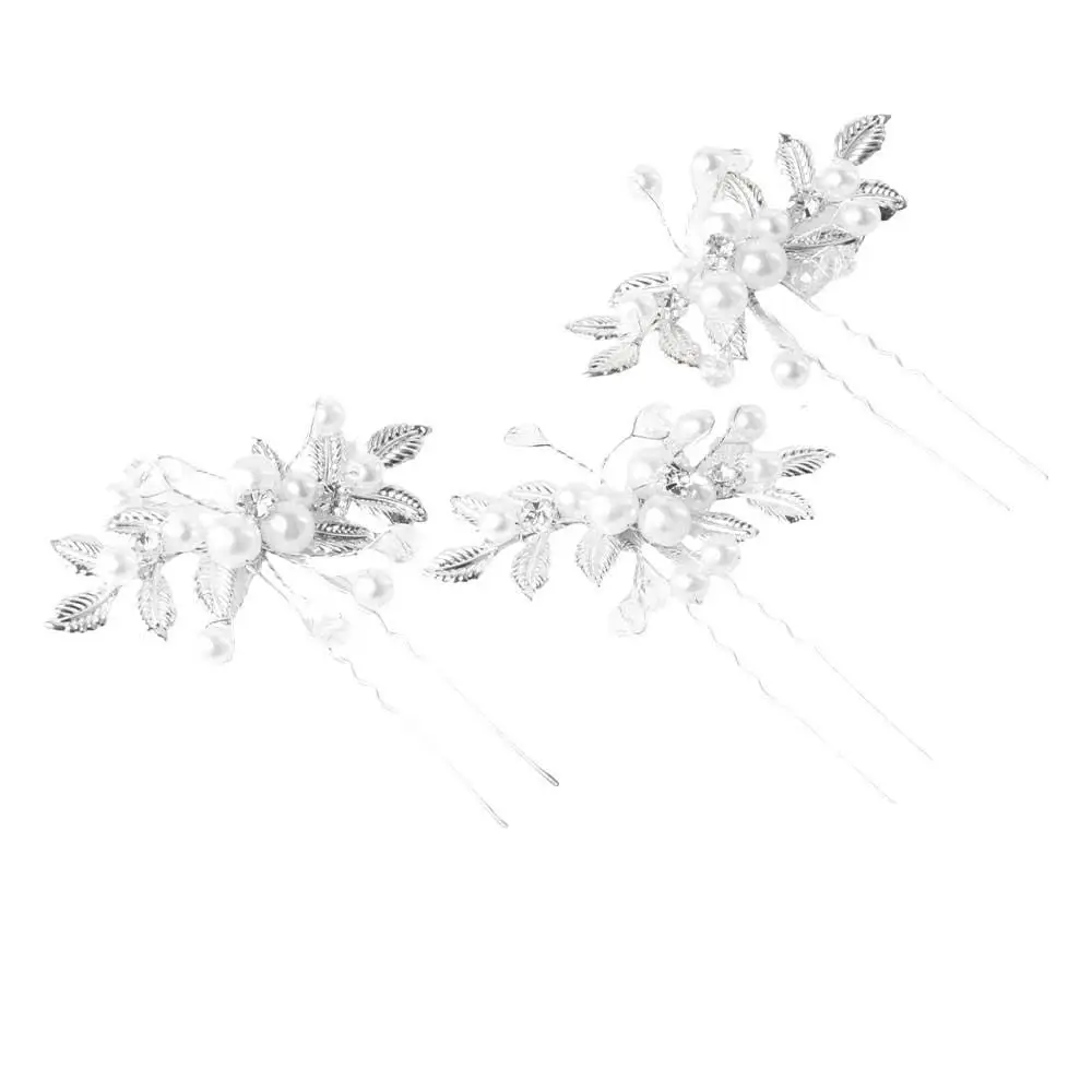 Leaves Diamond Bridal Headwear Hairstyle Design Tool Hanfu Hair Sticks Pearl Hairpin Ancient Style Hairpin U Shaped Hairpin