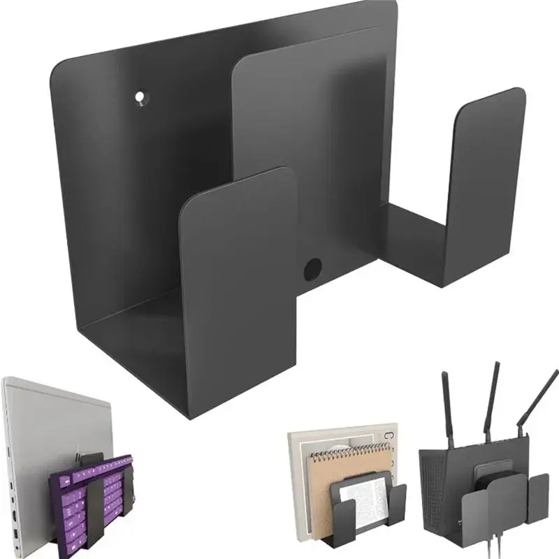 AED7-Wall Shelf Metal Desk Bedside Storage Stand Wall Holder Shelf Organizer For Laptop/Keyboard/Tablet/Kindle/Router/Modem