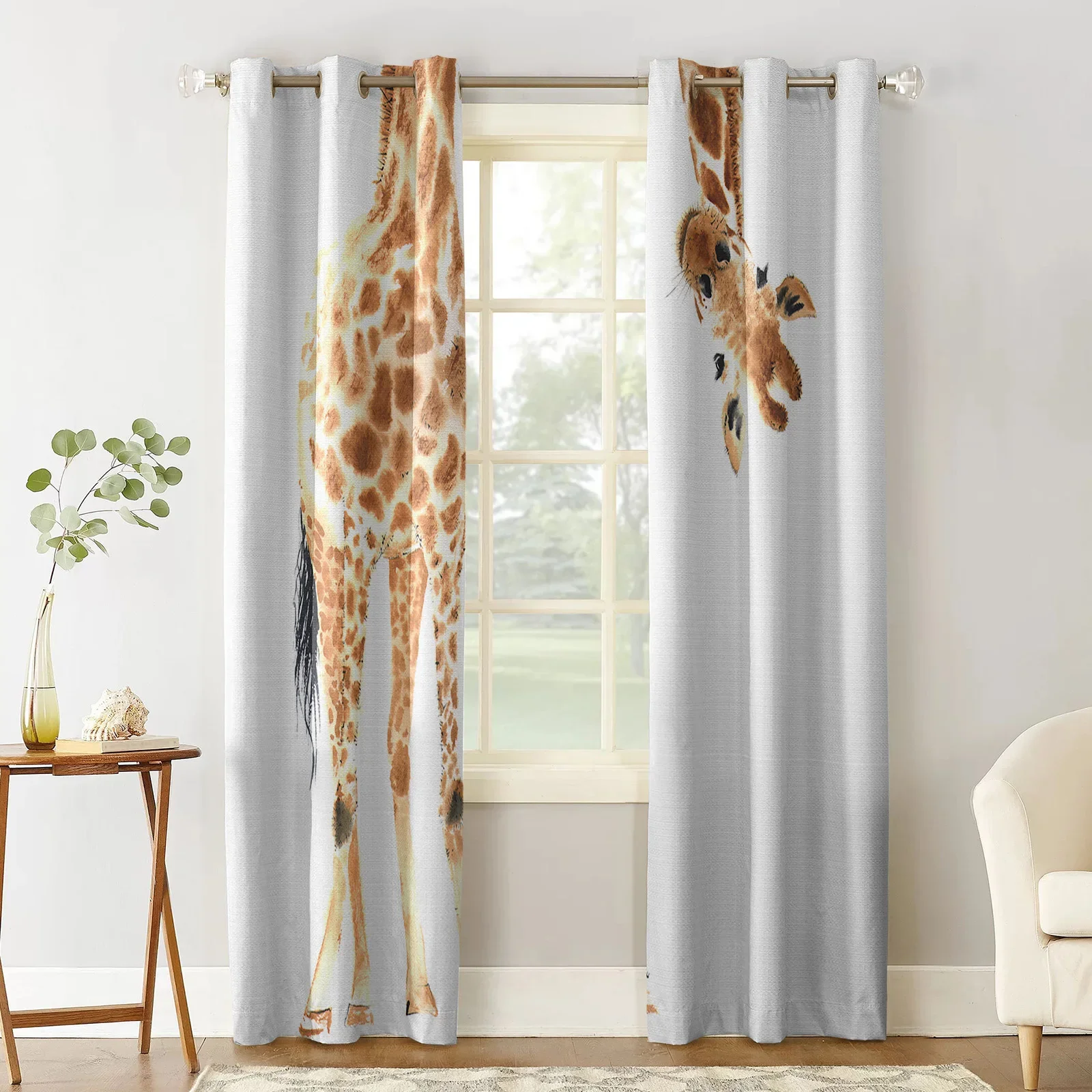 Fun Giraffe Animal White Blackout Curtains For Living Room Bedroom Window Treatment Blinds Drapes Kitchen Curtains