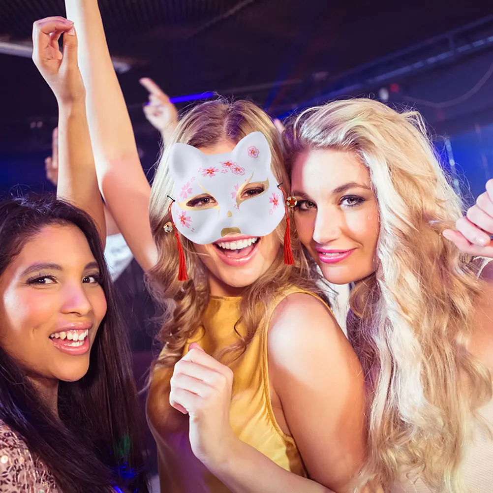 

2Pcs Japanese Fox Half Mask Cosplay Party Mask Breathable Half Facial Fox Pattern Costume Prop for Halloween Festival