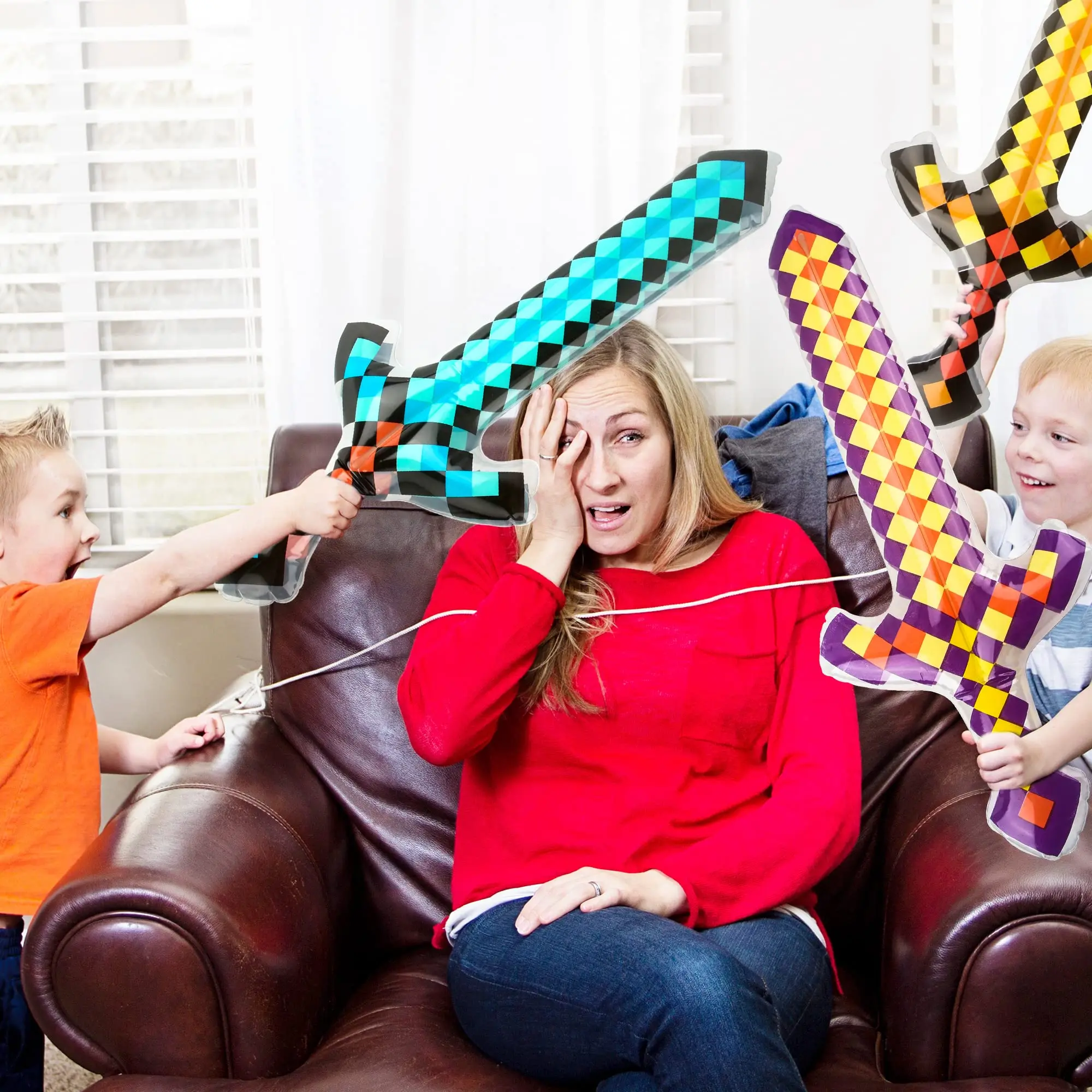 Espadas inflables para manualidades de píxeles, espadas inflables, armas inflables, favores de fiesta de píxeles para niños, Halloween, Carnaval, cumpleaños C