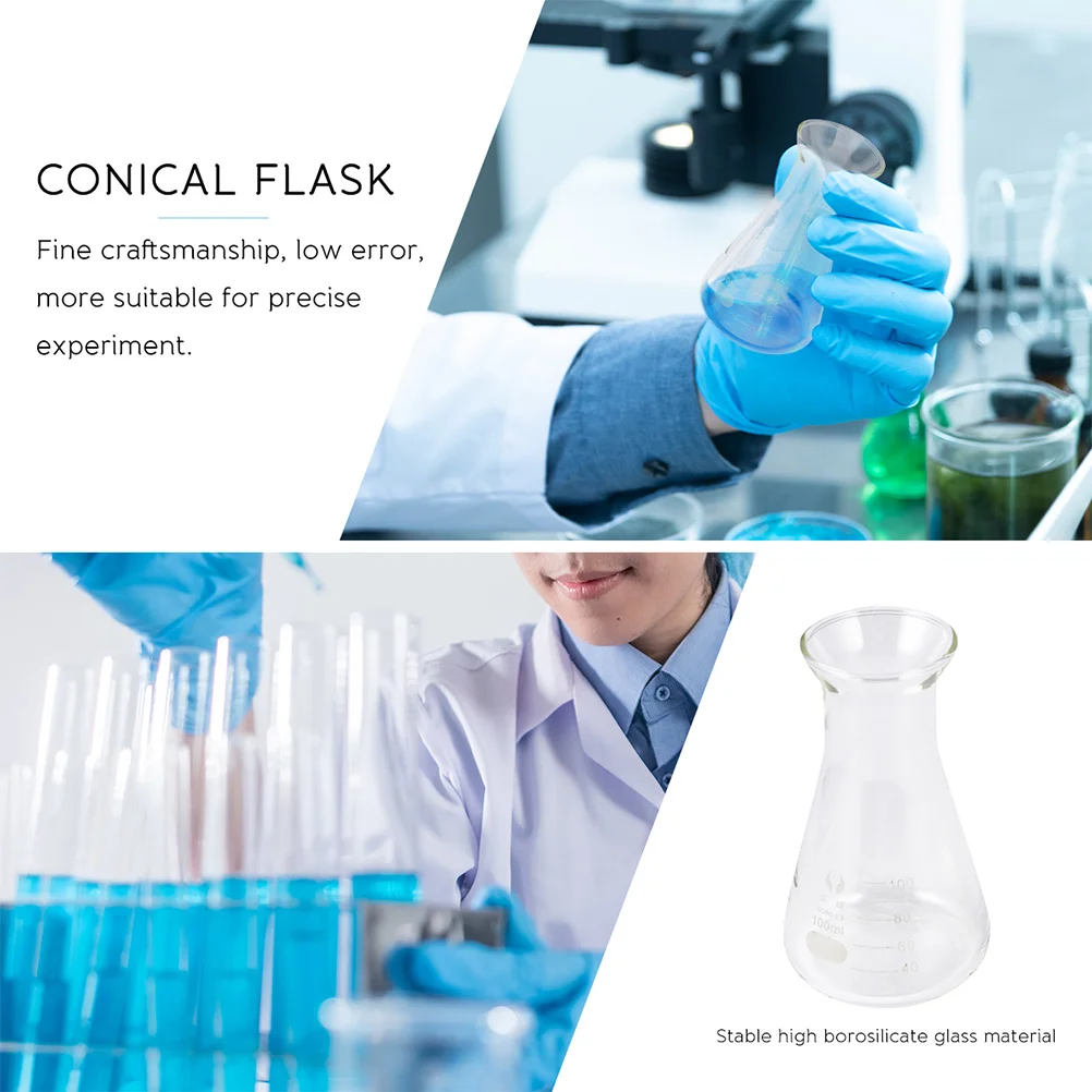 

2Pcs Conical Laboratory Flask 100ml Borosilicate Glass Durable Student Chemistry Experiment Supplies Scientific Accessory