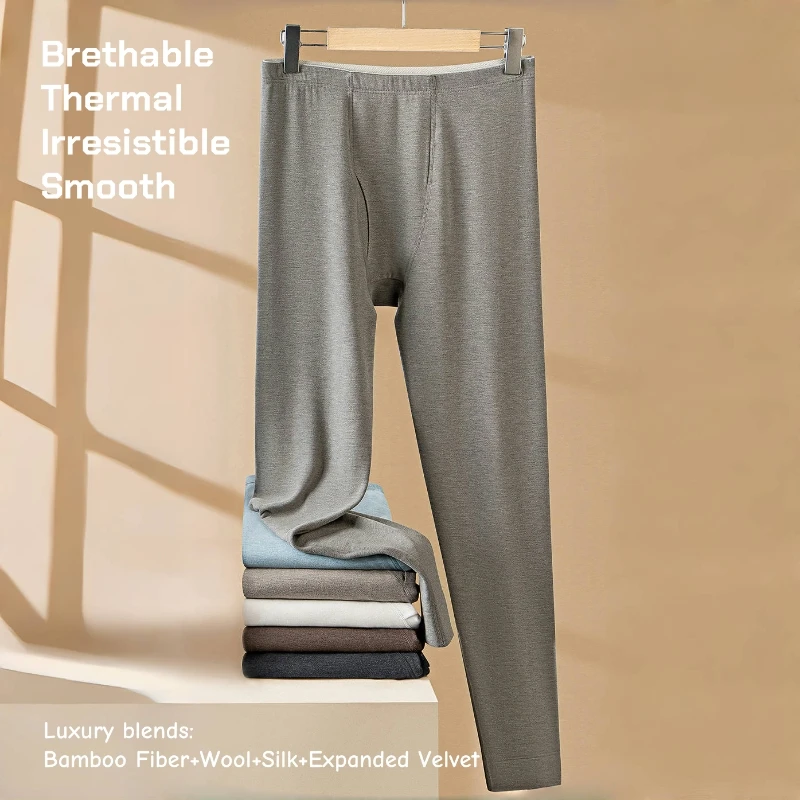 

Mens Thermal Underpants Bamboo Fiber Silk Wool Blended Men Base Layer Fleece Thickened Men Thermal Underwear Bottoms