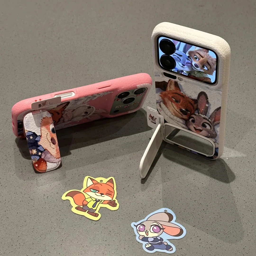 Kawaii جديد ل Zootopia 2 جراب هاتف آيفون 17 17 برو 17 برو ماكس زوجين حافظة هاتف مقاومة للصدمات مع حامل ومرآة عيد الميلاد #5