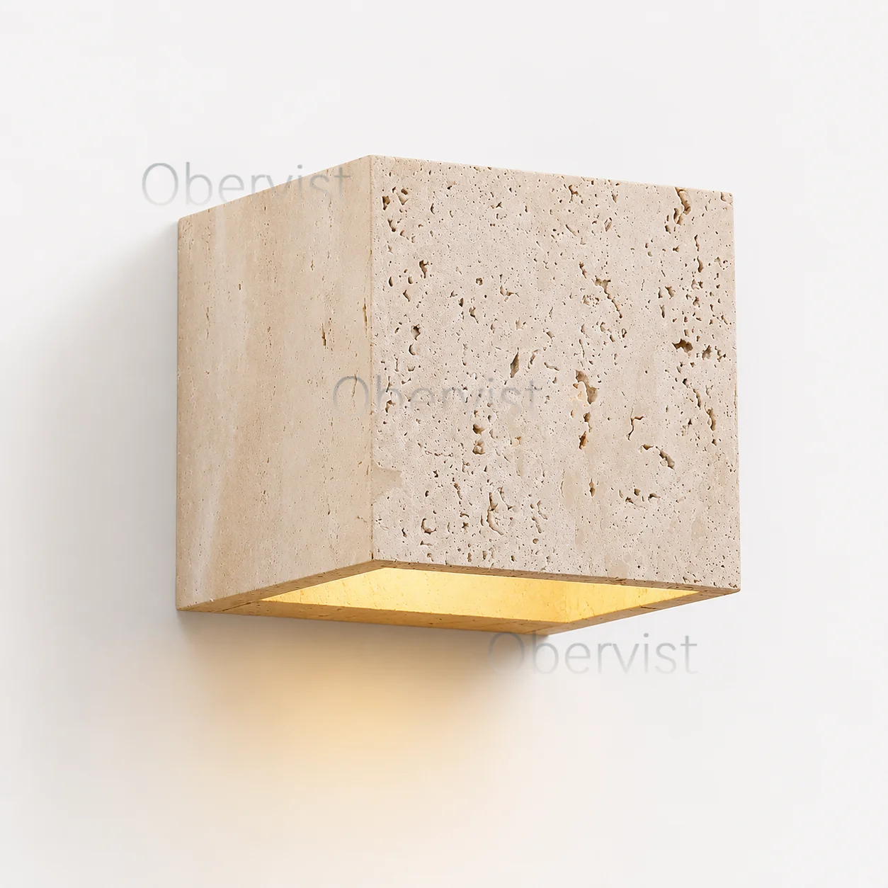 Square Yellow Travertine Outdoor Wall Sconce Waterproof Stone Lamp for Courtyard Hallway Stairway Bathroom