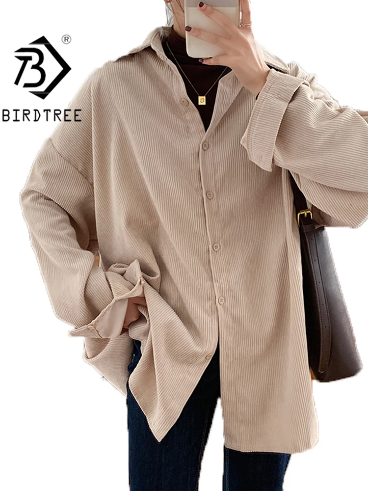 Corduroy Oversize Blouses 2022 Fall Women Turn-Down Collar Single-Breasted Vintage Tops Batwing Sleeve Solid Shirts T09601R