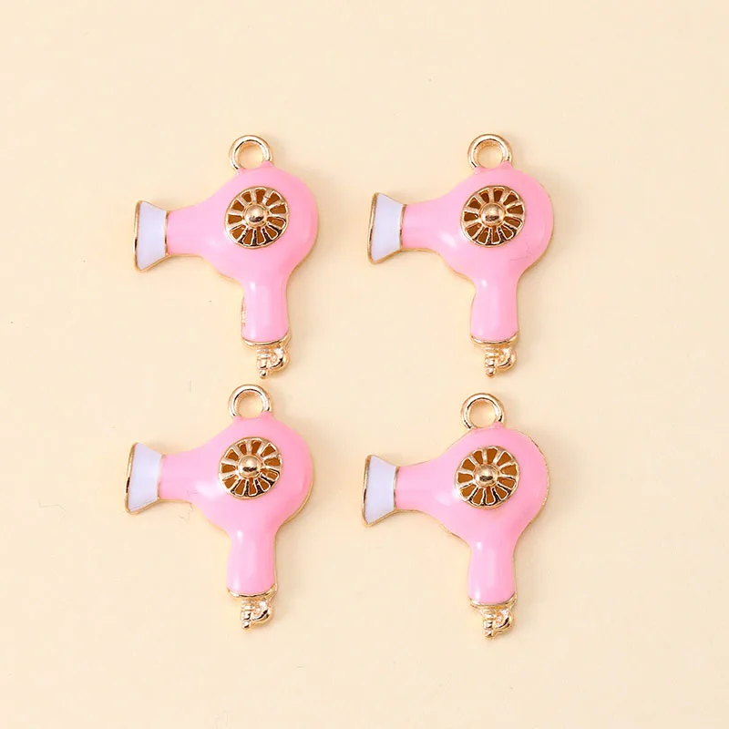 12Pcs Trendy Lovely Enamel Pink Hair Dryer Charms Pendant For Necklace Mobile Phone Chain Jewelry Making DIY Handmade Crafts