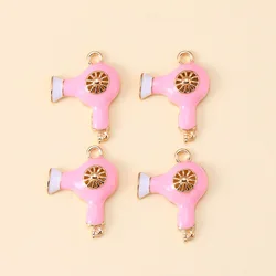 12Pcs Trendy Lovely Enamel Pink Hair Dryer Charms Pendant For Necklace Mobile Phone Chain Jewelry Making DIY Handmade Crafts