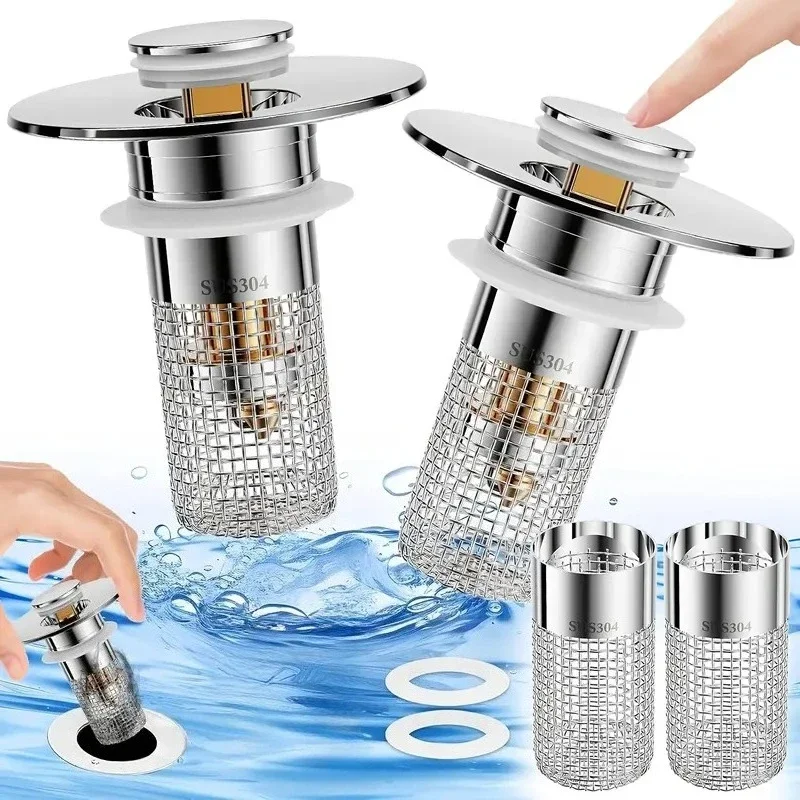 4pcs Stainless Steel Pop-Up Sink Drain Strainer – Removable Basket! Clog-Preventing Hair Catcher for Bathtub/Shower/Sink