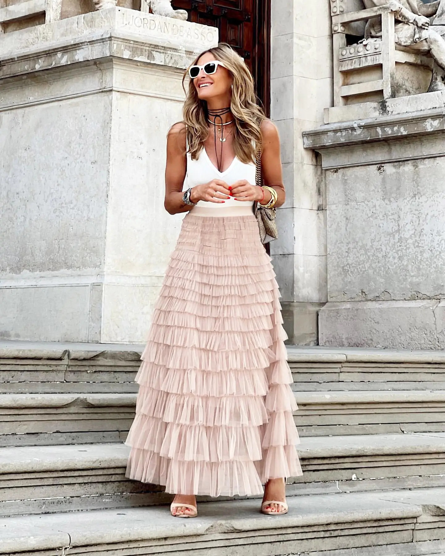 2023 New Summer Long Skirt Layered Ruffles Design Elegant Maxi Dress Office Women Commuting Party Attire Official Store Y2k