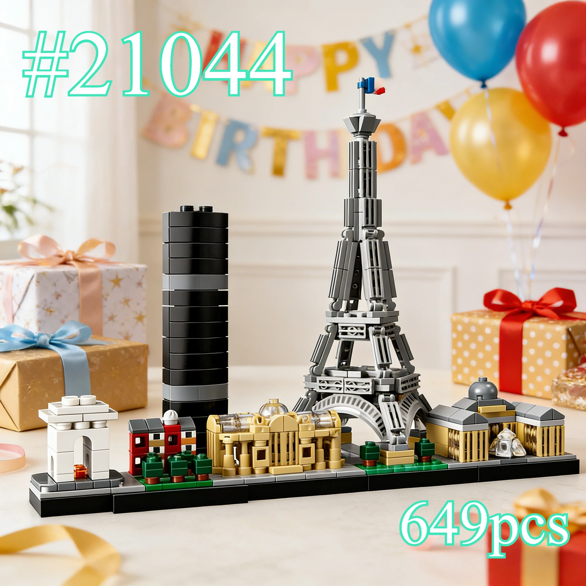 

Исторические здания Парижа, наборы строительных блоков 21044, подходят для подарков на день рождения, совместимы с деталями Lego, 649 шт.