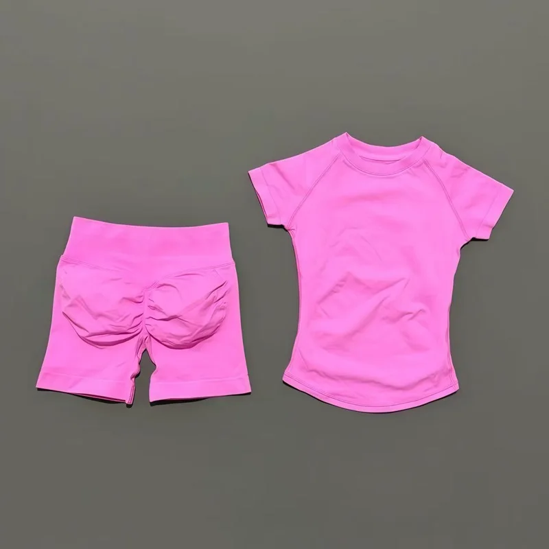 2-delige sportyoga-set Dames Lage taille Heupliftende impactshorts met korte mouwen Gymtraining Sneldrogend Activewear trainingspak