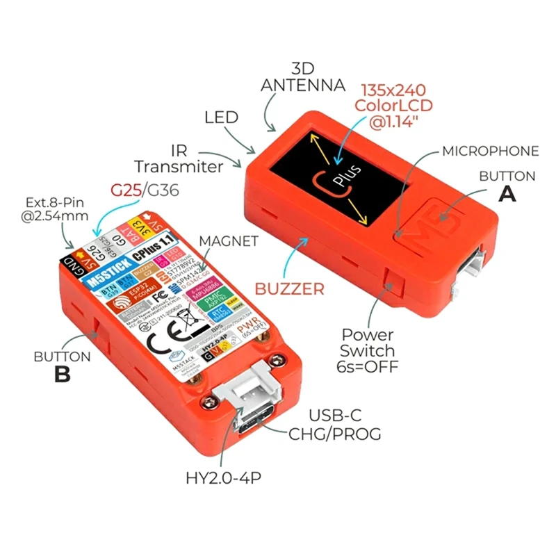 M5stack M5stickc PLUS M5 Stickc ESP32-PICO IR AXP192 Mini Typec Wifi LCD Iot Controller Development Kit