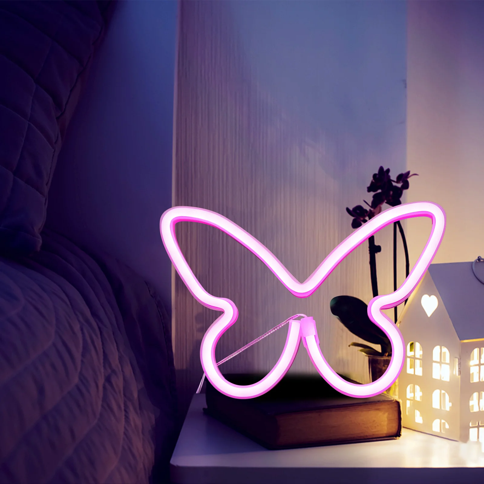 1Pcs Butterfly Neon Light Stylish LED Lamp USB Dual Power Decorative Night Lamp Small Luminous Home Garden Decor