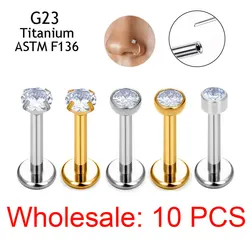 10PCS Ear Studs Threadless G23 Titanium Nose PIERC Push Pin Labret Lip Rings Earrings Cartilage Helix Piercing Jewelry Wholesale