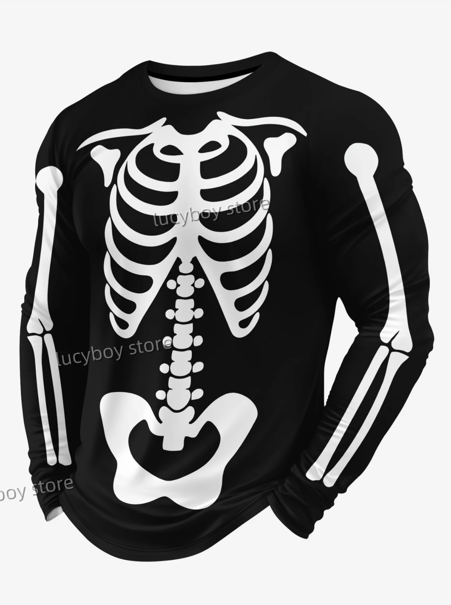 

2025 Autumn Men's Graphic 3d Skeleton Printed Long Sleeve T-Shirt Vintage T Shirt Vintage Loose Sports O-Neck Men Clothing