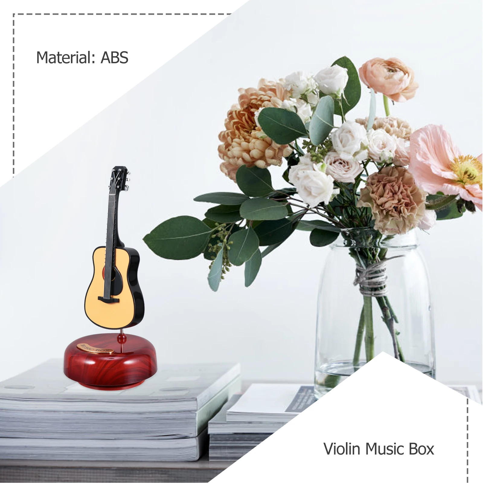 

Guitar Rotating Music Box Unique Vintage Decorative Desktop Ornament Household Crafts Display Compact Wear Resistant Non