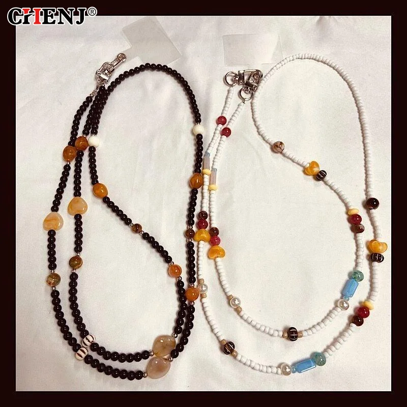 

Универсальный ремешок для мобильного телефона с бусинами в стиле ретро, уличный анти-потерянный подвесной веревочный шнур, длинный ремешок через плечо для телефона, цепочка для IPhone Xiaomi