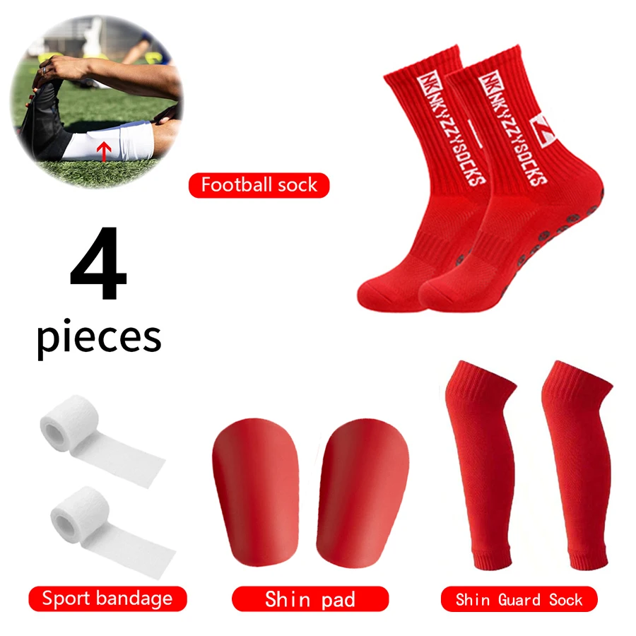 4-teiliges Fußball-Zubehör-Set: Rutschfeste Fußballsocken, Basketballsocken, Schienbeinschoner-Socken, Mini-Schienbeinschützer, Sportbandagen – Detail 7