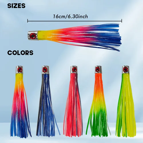 Imagen 2 del producto Señuelo de pulpo con falda, 5 uds., con cabeza para bricolaje, juego pesado de agua salada, cebos de pesca, señuelo Marlin