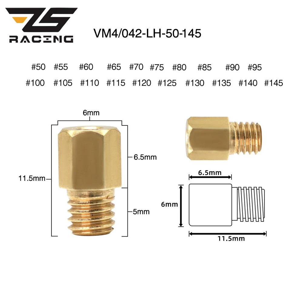 ZS Racing 20pcs Carburetor Main Jets Large Hex Kit Power Injector for Mikuni VM20 VM22 VM38 TM24 TM38 TMX Carb TZR125 TZR250 YZ1