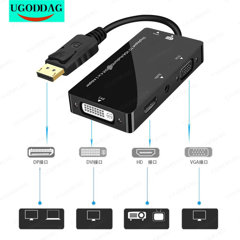 Displayport DP Male to DVI HDMI-Compatible VGA 3.5mm Audio Female Adapter Display Port Cable Converter For Computer Projector TV