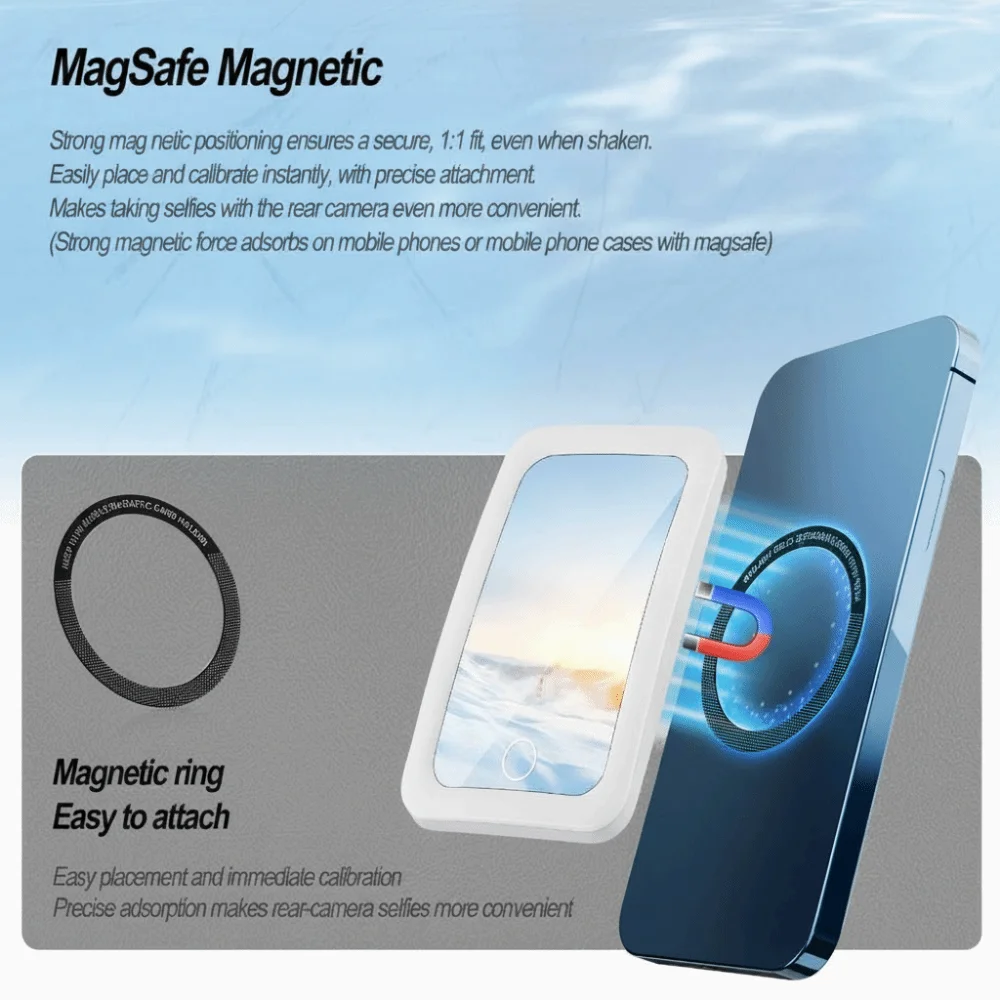 Magnetic Magnetic Selfie Mirror Wide-Angle Back Suction Led Wide-Angle Mirror Mobile Led Selfie Makeup Mirror Photo