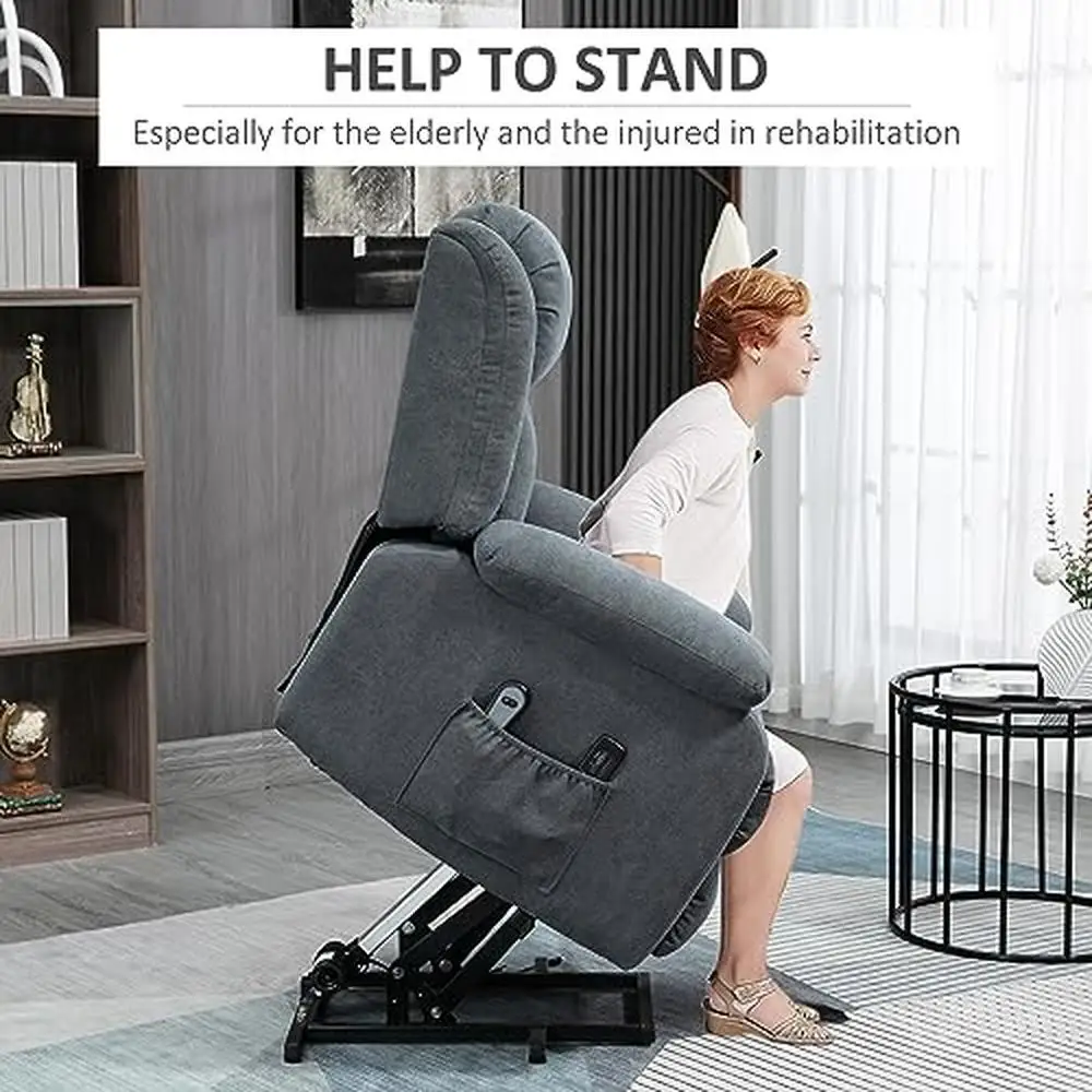 Power Lift Chair Elderly Big and Tall with Massage Linen Fabric Remote Control Side Pockets Relaxing Recliner Sofa Chair