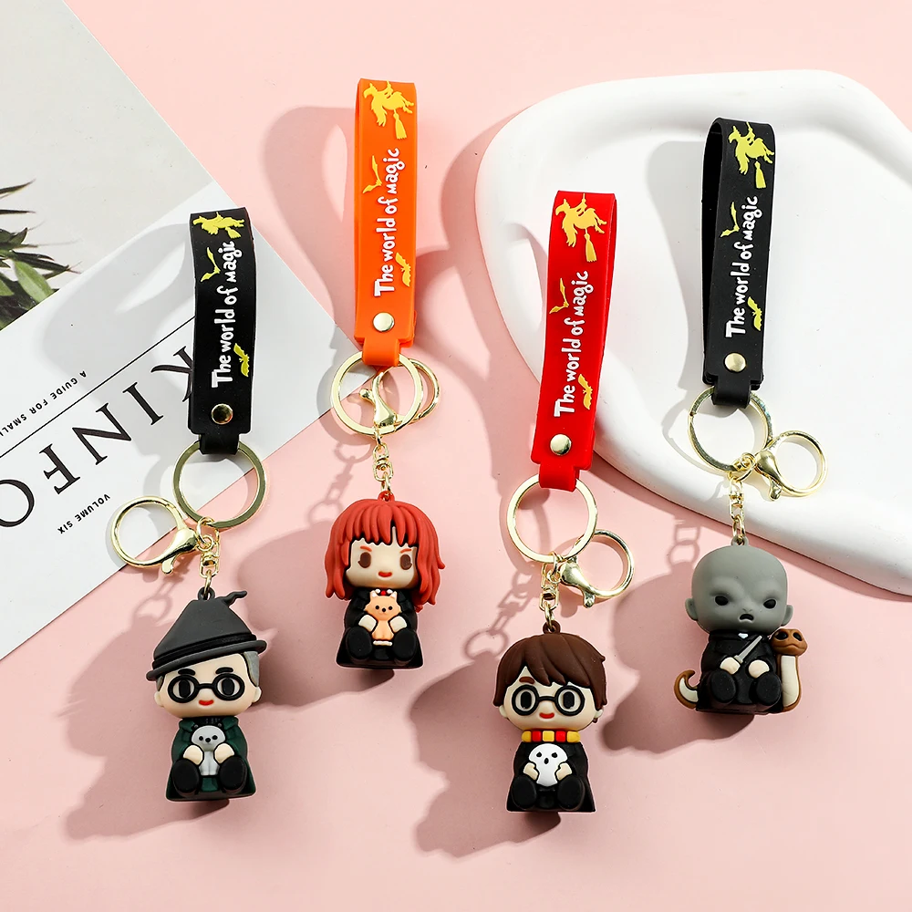 Cartoon Harri Cute Magician PVC Key Chain Bag Pendant Doll Potter Ron Weasley Pendant Couple Car Key Chain for Kid Birthday Gift