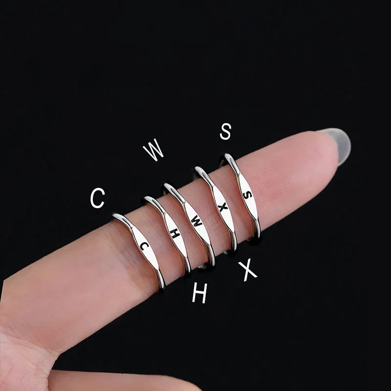 Women's 925 Sterling Silver Letter Ring Charm, Simple Style Gift