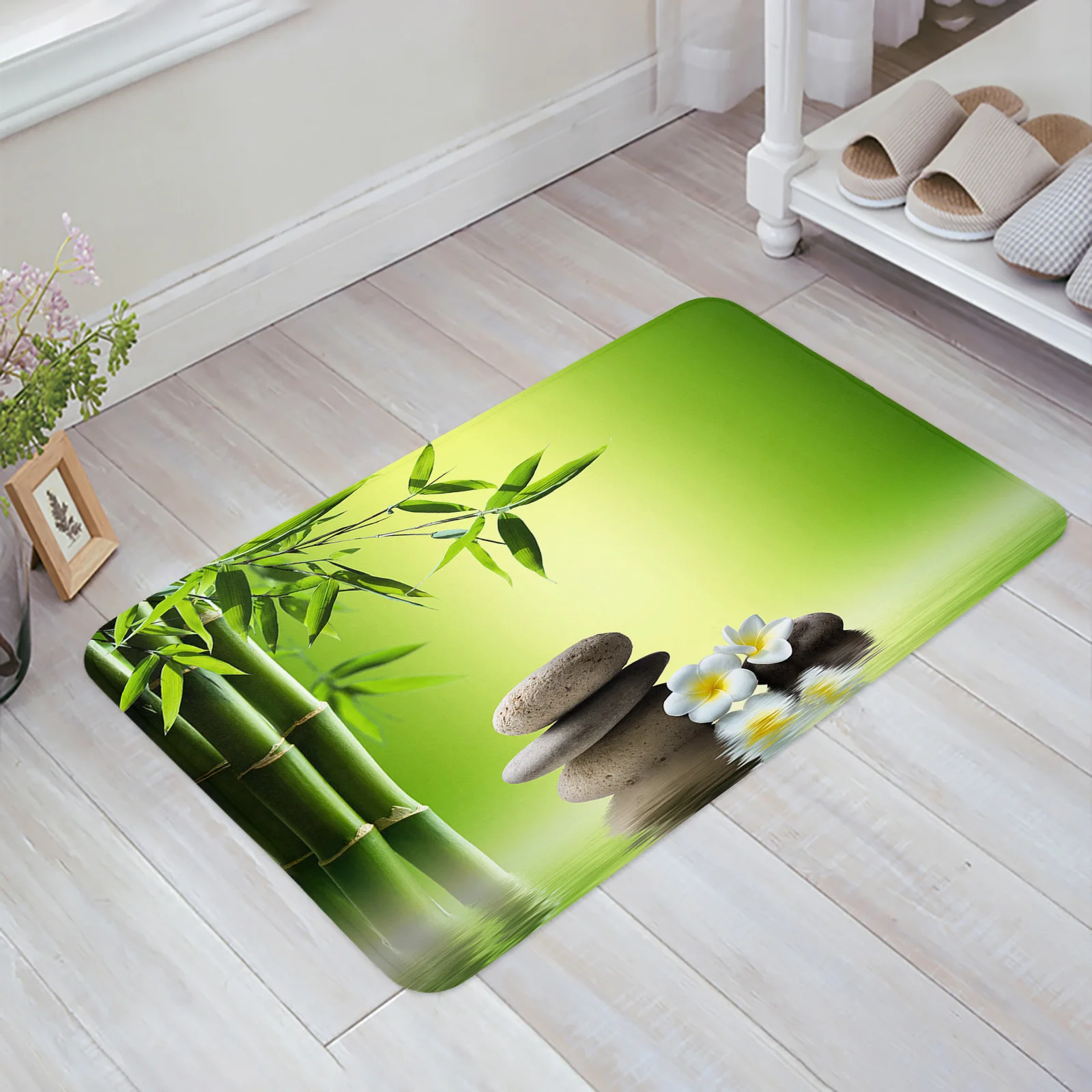 Bamboo Leaves Stone Plumeria Home Doormat Decoration Flannel Soft Living Room Carpet Kitchen Balcony Rugs Bedroom Floor Mat