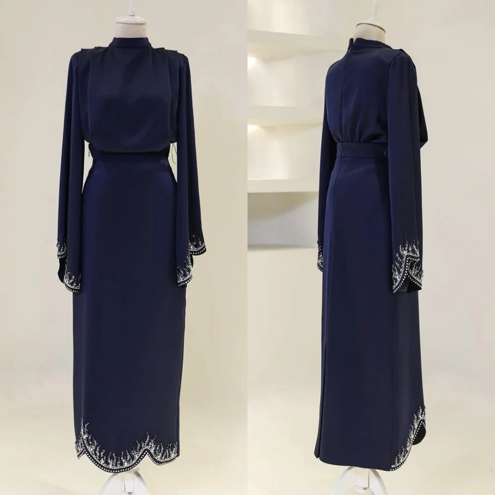 

Customized High Quality Formal Jersey Sequined Beading Straight High Collar Long Dresses Bespoke Occasion Dresses Exquisite