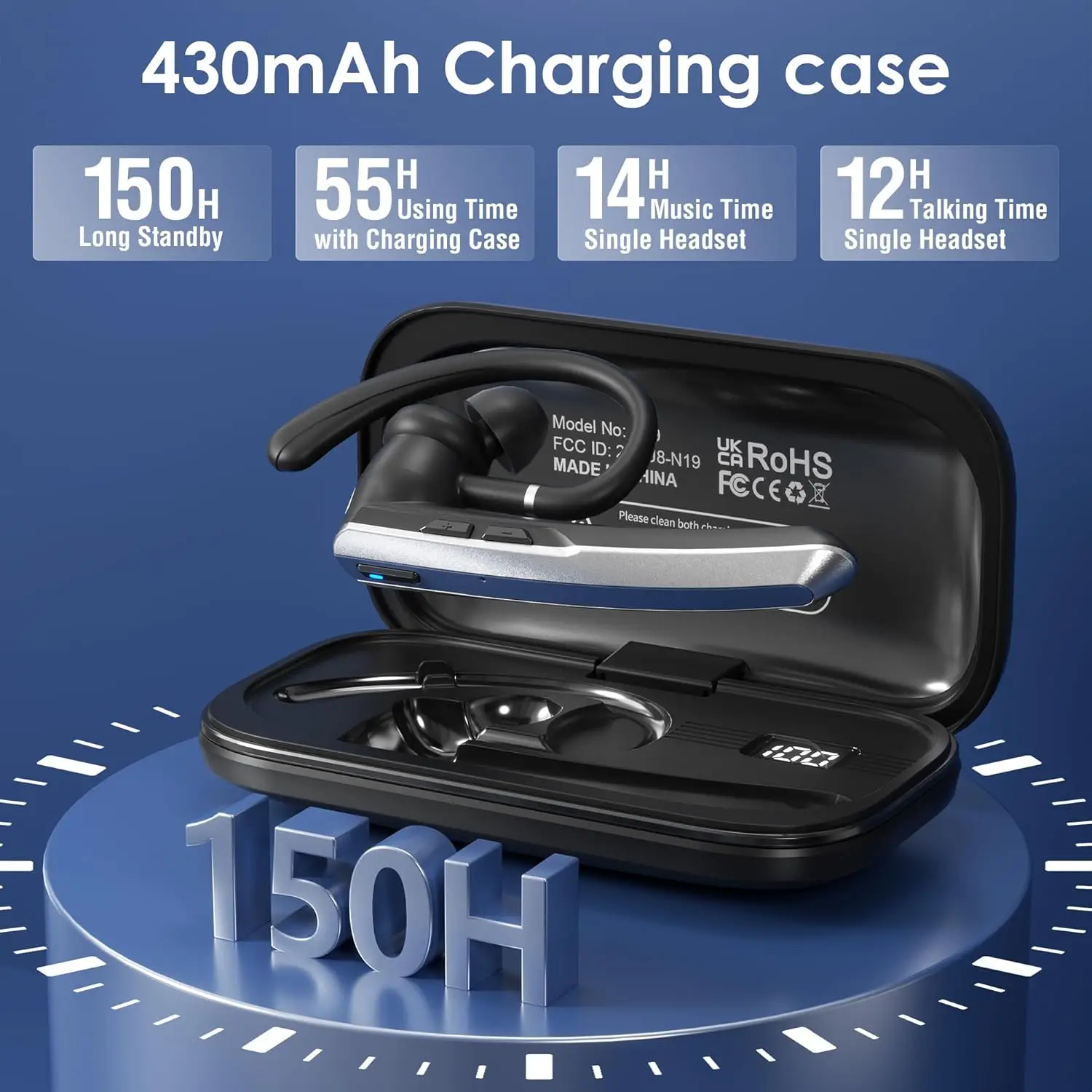 سماعة رأس بلوتوث خالية من الضوضاء بدون استخدام اليدين ، سماعة أذن لاسلكية ، ميكروفون مزدوج ، كتم الصوت ، سماعات رأس للهواتف المحمولة ، سائق شاحنة ، مكتب ، V5.3