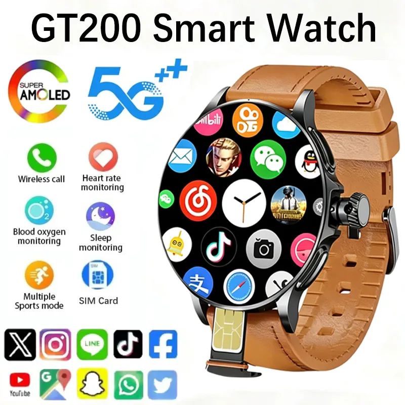 GT200Smart Watch 1.95'' Amoled750*750 HD Resolution Telescopic Rotary Camera Touch Encoder Android 10.0 Smartwatch