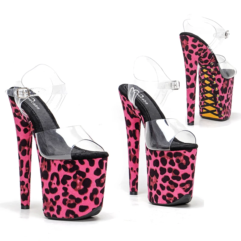 Leecabe 8Inch/20cm leopard pattern  Women  Platform Sexy High Heel sandals Buckle Womens Shoes Fashion Show Stripper sandals 1B