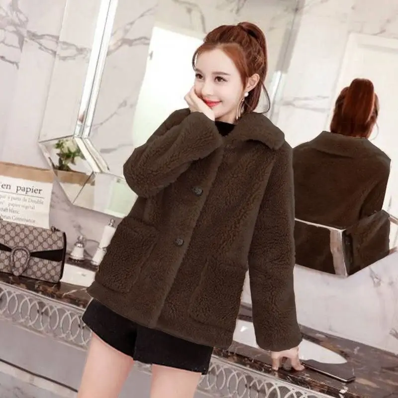 Autumn Winter Fashion Leather Fur Integrated Lamb Wool Versatile Korean Version Women's Clothing Loose Small Fragrant Style Tops