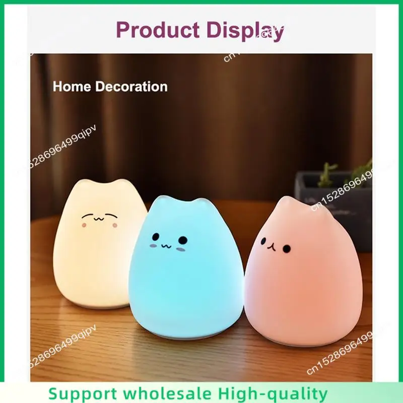 ABSF Mini Cat Night Light Cartoon 7 Colors Sleep Lamp Touch Table Lamp Home Bedroom Decoration