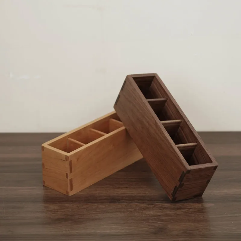 Solid wood light luxury high-end pen holder office desktop four-grid large capacity large home ornaments do not take up space