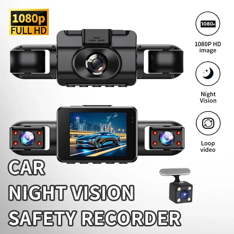 

4-channel dash cam, 170° wide-angle lens, night vision, motion detection, loop recording, parking monitoring, car accessories