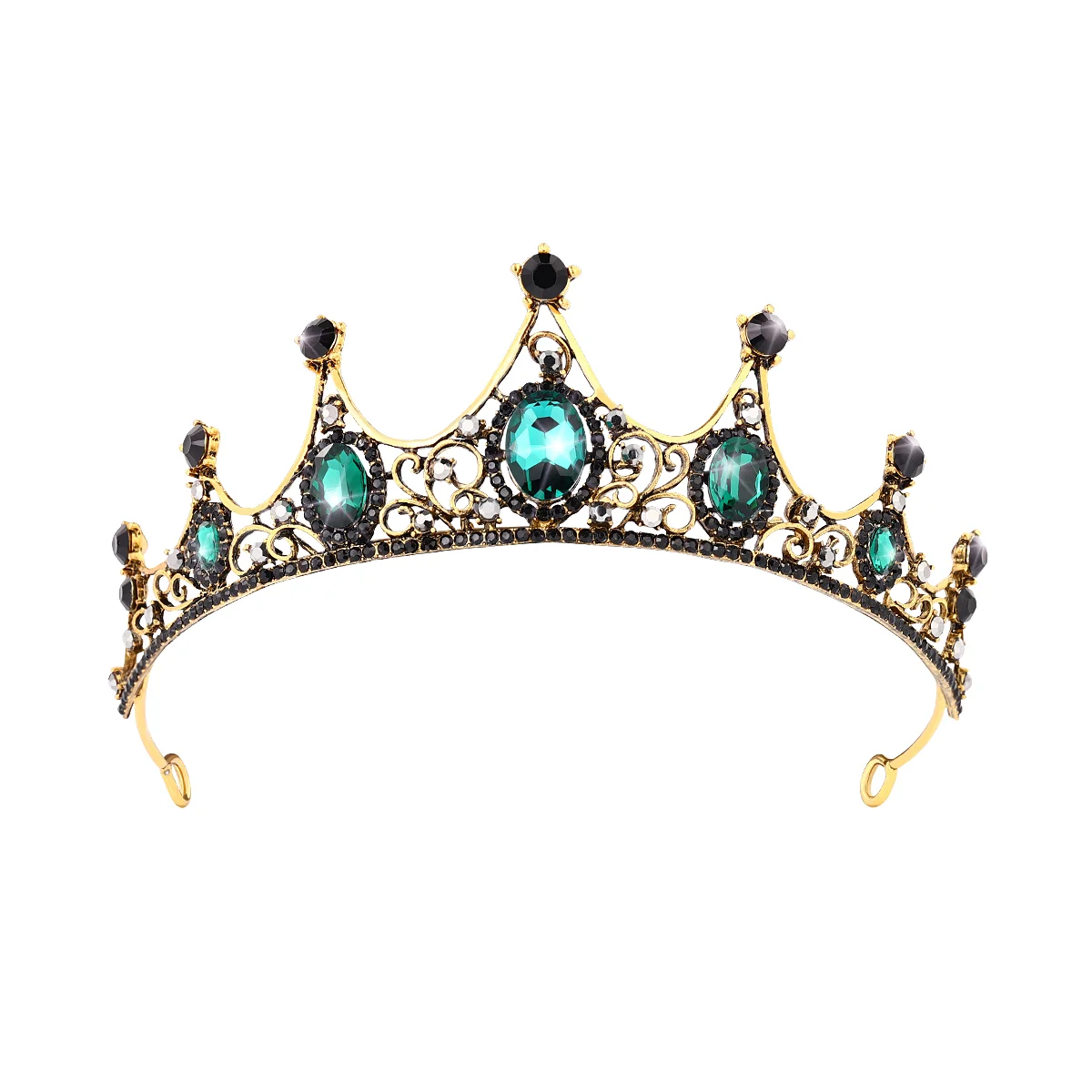 

FRCOLOR Baroque Green Crystal Tiara Crowns Alloy Vintage Hair Jewelry Hair Accessories for Wedding Engagement