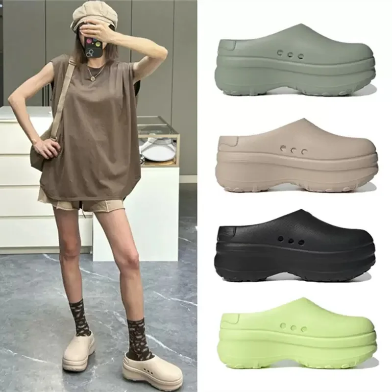 

2026 Women Closed Toe Mules Thick Sole Non Slip Height Increasing Clogs Light Platform Slip On Hollow Casual Summer Sandals