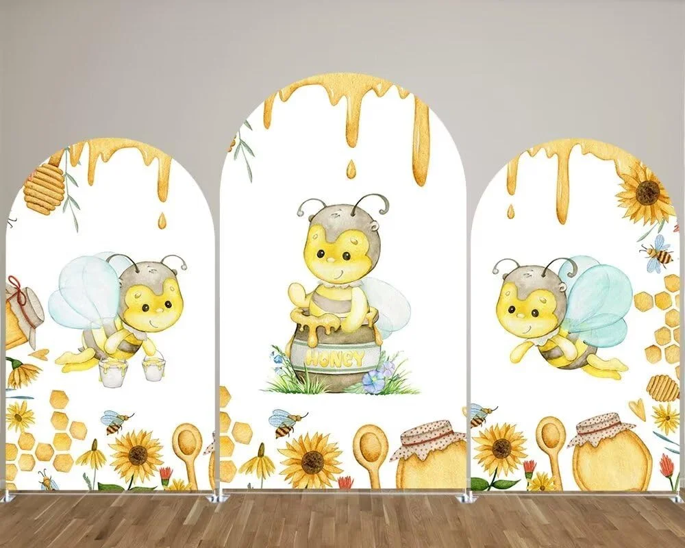 

Cute Honey Bee Arch Stretchy Fabric Covers Honey Honeypot Arched Stand Cover for Birthday Party Baby Shower Decoration Props