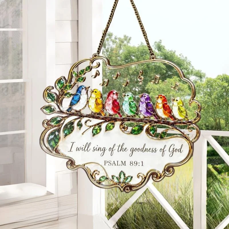 Rainbow-Making Suncatcher Hanging Window Ornament Psalm 89:1 Bible Verse Stained Glass Style Home Wall Decor Gift 1/2/3pcs