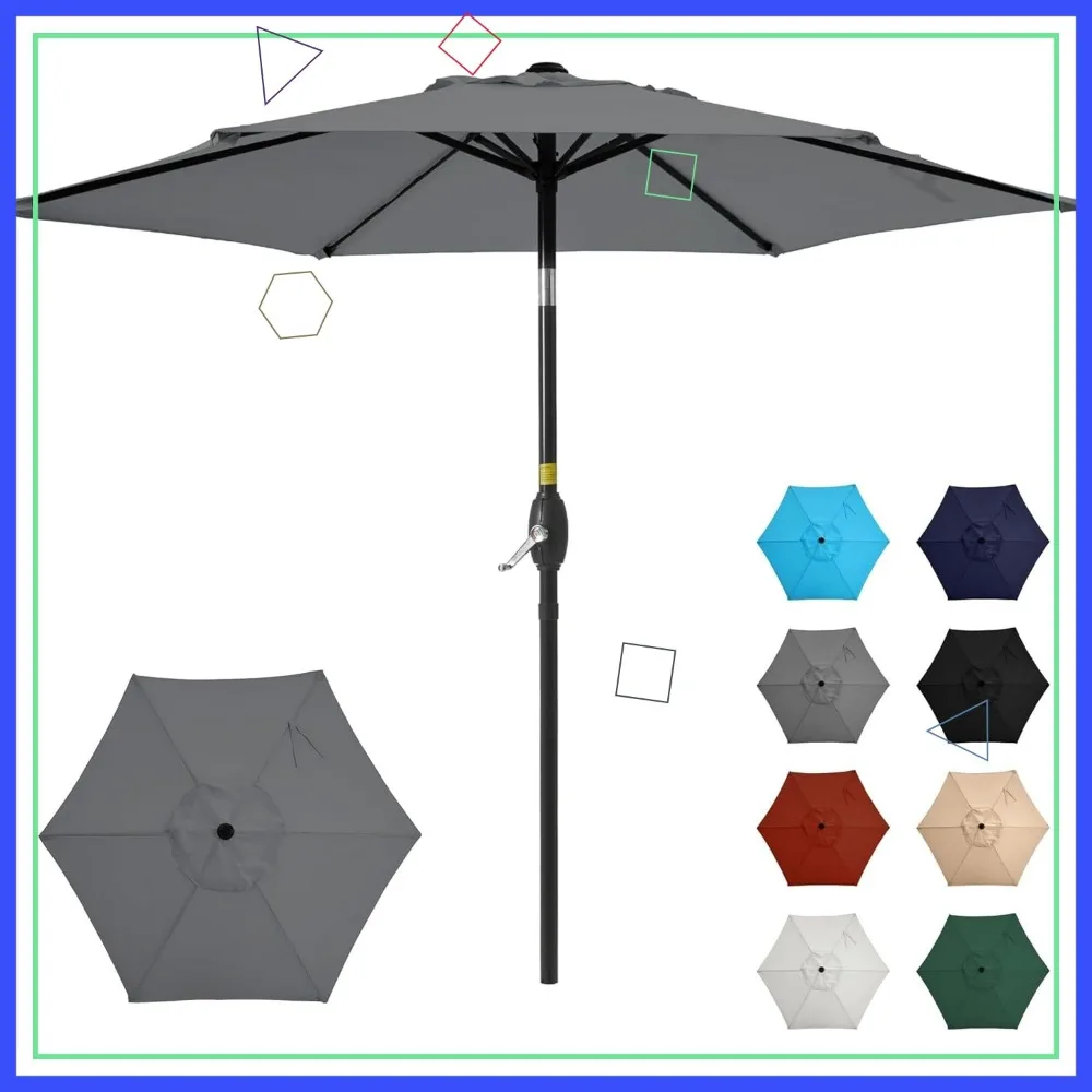 

Зонт для уличного патио длиной 7,5 футов с кнопкой наклона, кривошипным подъемом и устойчивой к ржавчине алюминиевой рамой для тента